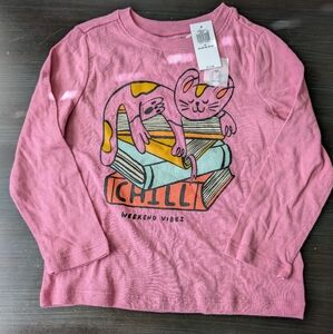 Box#21 😍 5 For $25 😍 Pink Kids Shirt with Cat & Books "CHILL ~ Weekend Vibes"